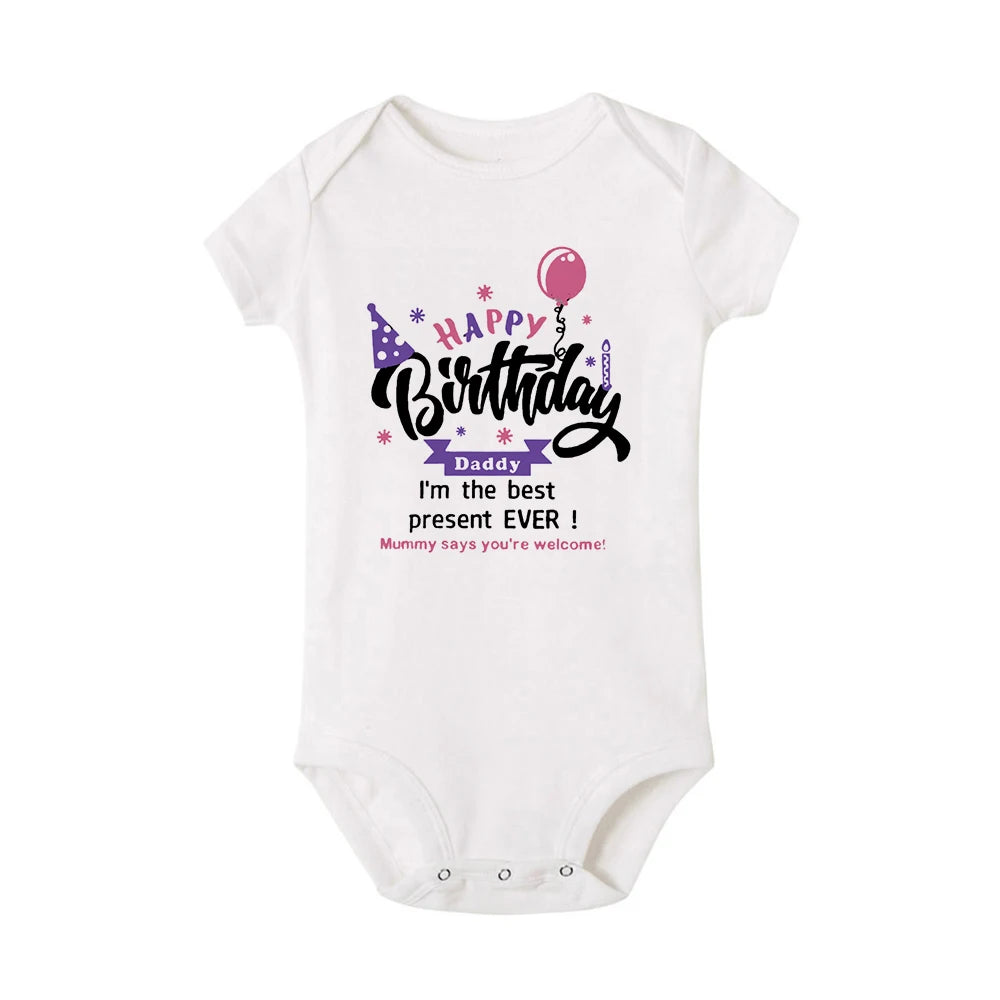 Happy Birthday Daddy Mommy Baby Boys Girls Romper Bodysuit Infant Funny Letter Jumpsuit Outfit Toddler Party Clothes 0-24 Months