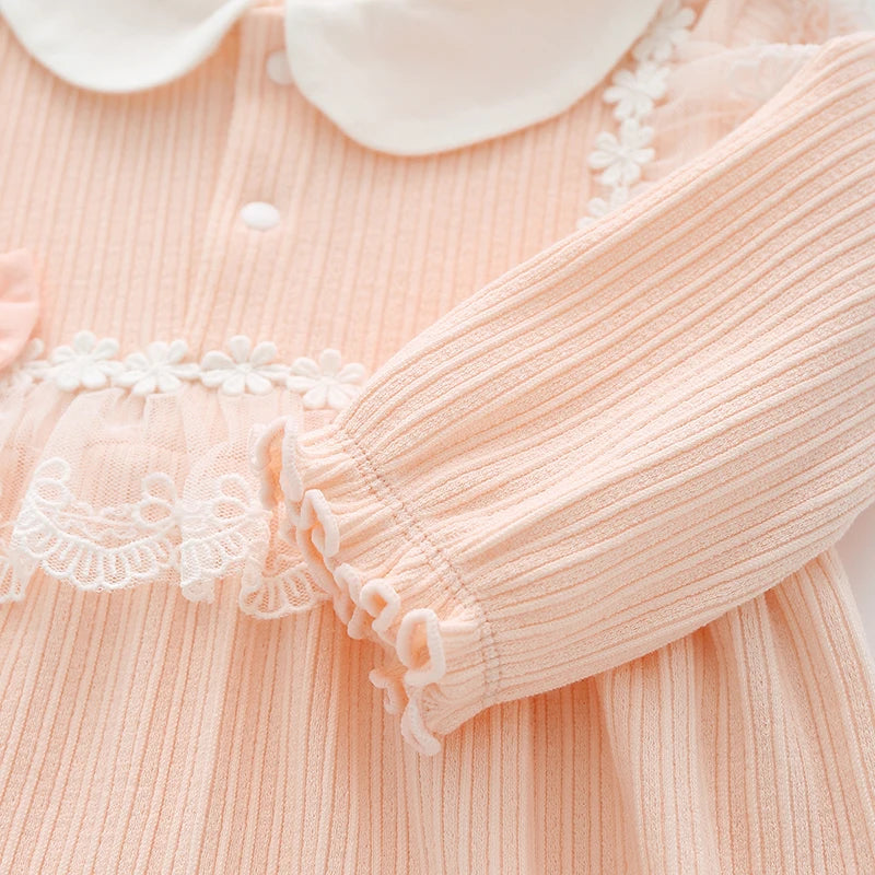 Ruffles Lace Newborn Baby Girl Clothes Long Sleeve Princess Jumpsuit Spring Infant Girls Rompers + Hats