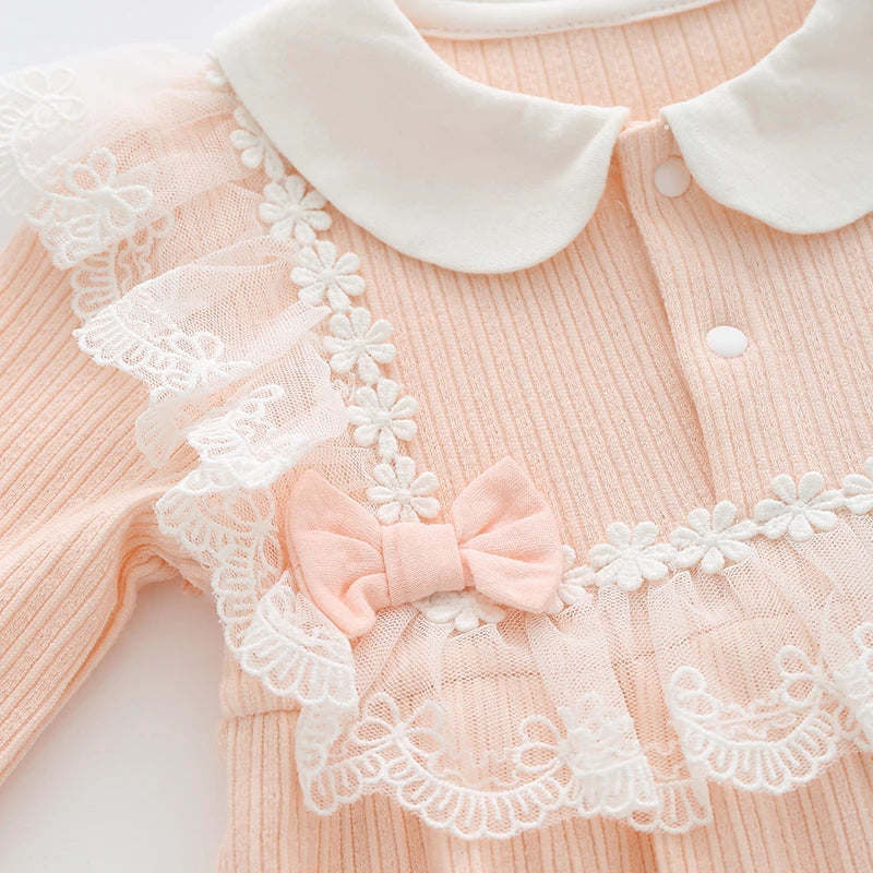 Ruffles Lace Newborn Baby Girl Clothes Long Sleeve Princess Jumpsuit Spring Infant Girls Rompers + Hats