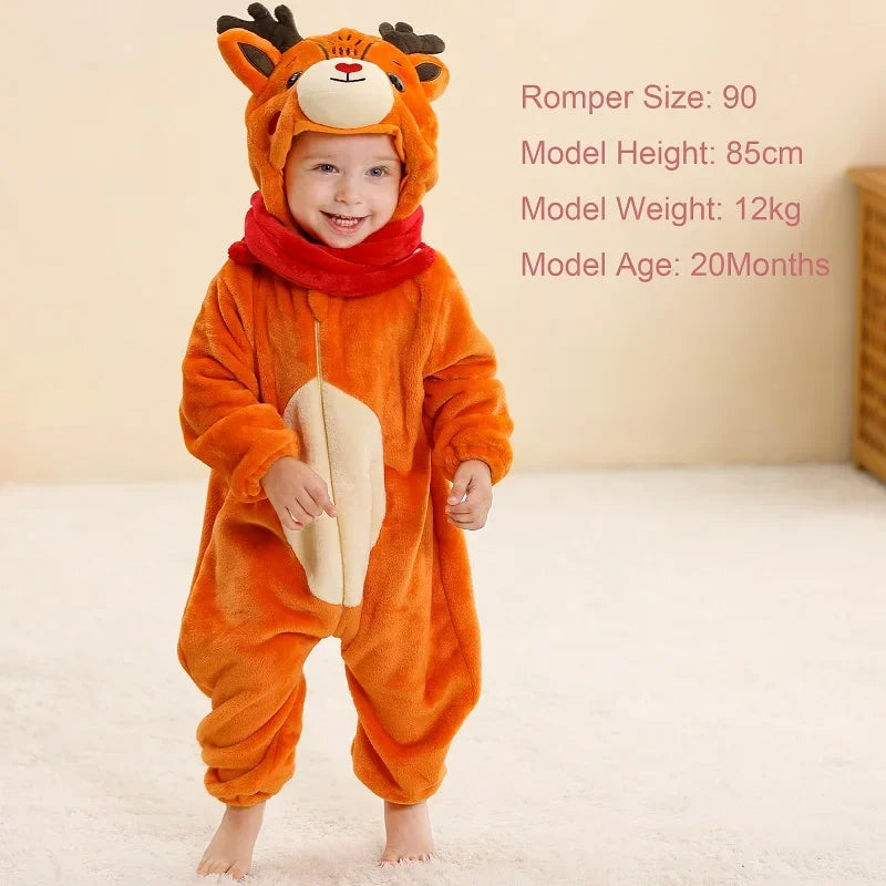 MICHLEY Halloween Winter Baby Rompers Hooded Flannel Cosplay Toddler Infant Clothes Bodysuits Jumpsuit Costume For Girl Boy