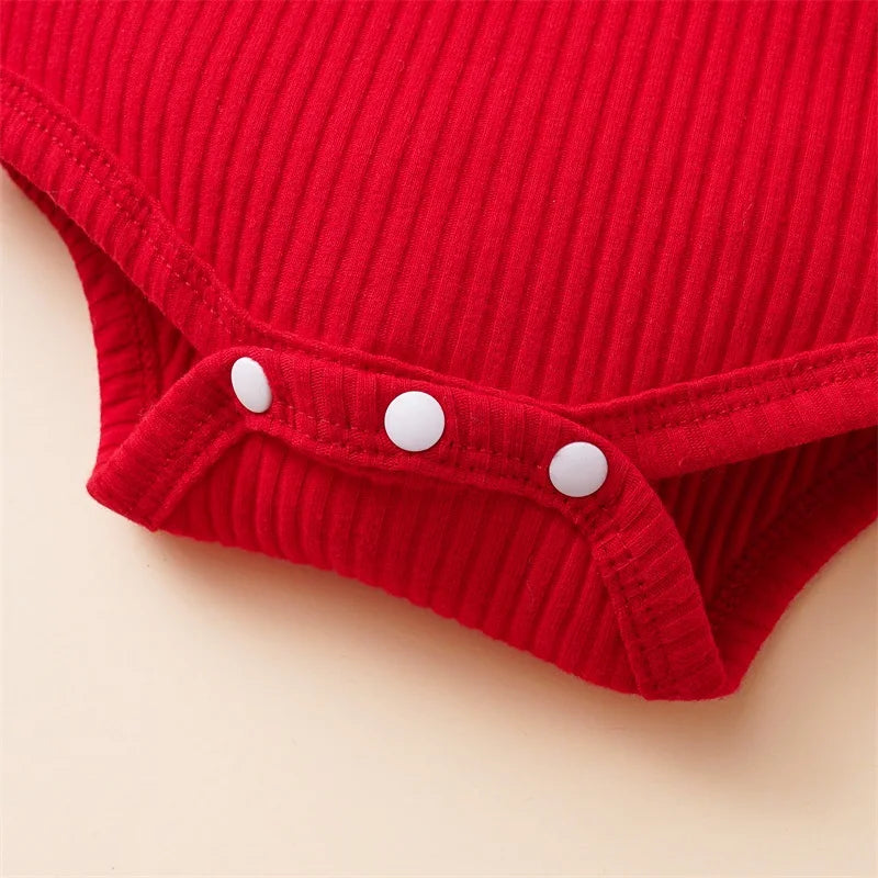 Newborn Baby Girl Christmas Outfit Long Sleeve Romper Suspender Skirt Set Overall Dress with Headband