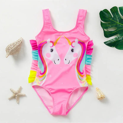 Baby Girl Fish Scale Print Swimsuit One-Piece Backless Swimwear Floral Zipper Ruffle Toddler Bathing Suit Beach Outfit 2-8Years