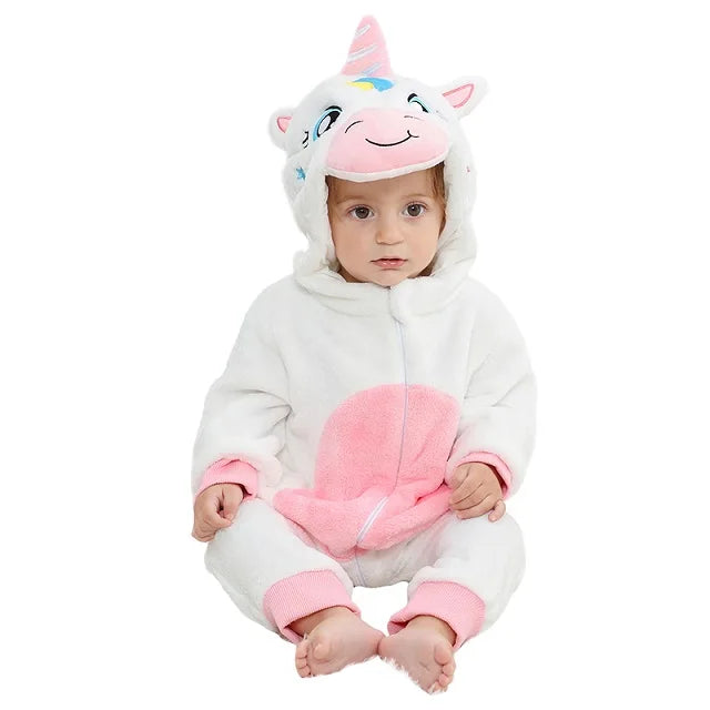 MICHLEY Halloween Winter Baby Rompers Hooded Flannel Cosplay Toddler Infant Clothes Bodysuits Jumpsuit Costume For Girl Boy