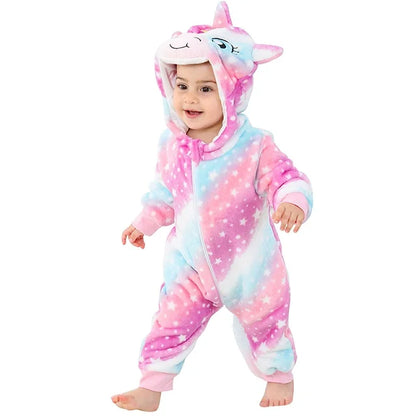 MICHLEY Halloween Winter Baby Rompers Hooded Flannel Cosplay Toddler Infant Clothes Bodysuits Jumpsuit Costume For Girl Boy
