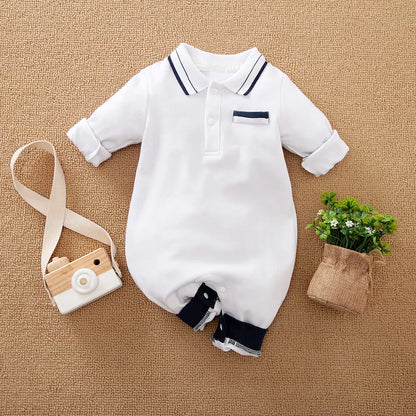 Baby Clothing Solid Color Polo Shirt Spring and Autumn Long Sleeve Cotton Boys and Girls' Bodysuit