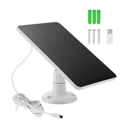 10W 5V Solar Panel Micro USB & USB-C Port Solar Charging Panel 9.8 Ft Charging Cable for Security Camera for Eufycam 3C/2C/2 Pro