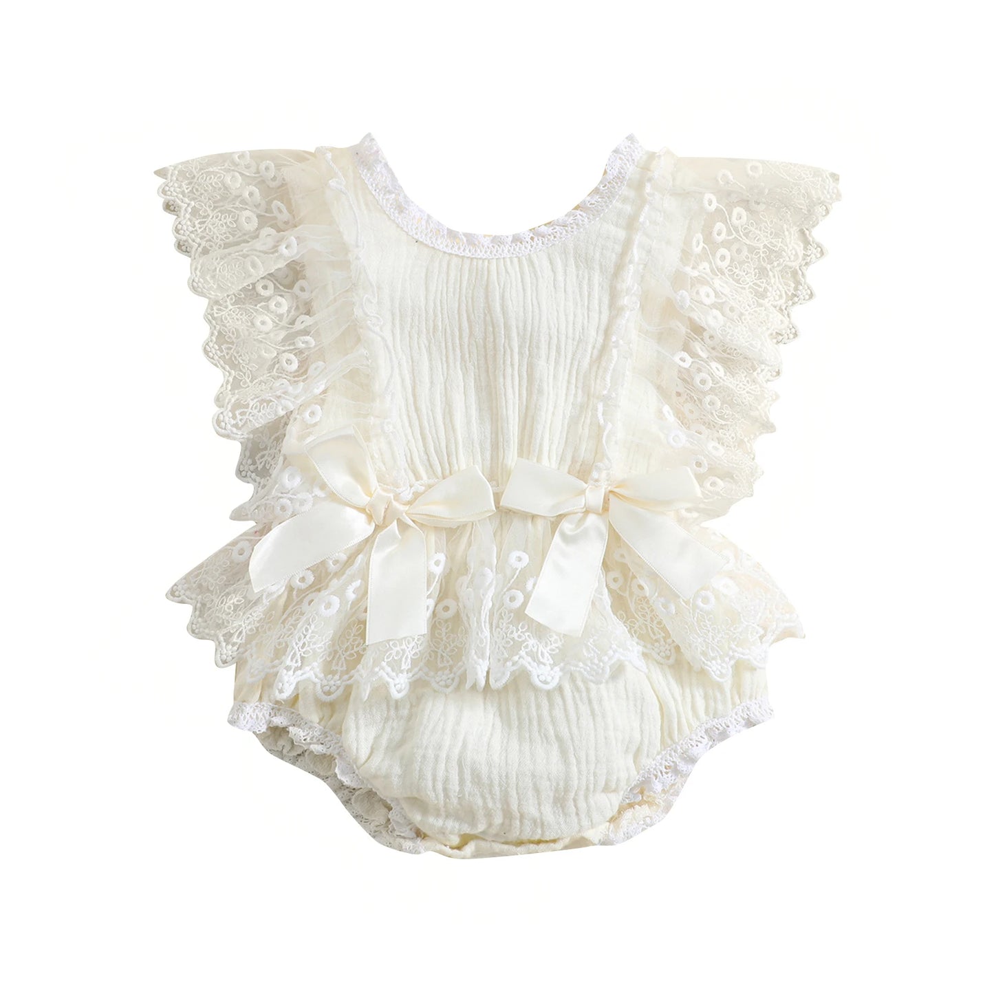 VISgogo Baby Girls Romper Dress Princess Newborn Fly Sleeve Round Neck Mesh Lace Layers Skirt Floral Jumpsuits Birthday Clothes