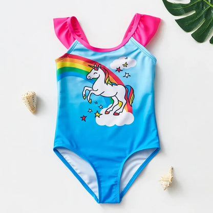 Baby Girl Fish Scale Print Swimsuit One-Piece Backless Swimwear Floral Zipper Ruffle Toddler Bathing Suit Beach Outfit 2-8Years