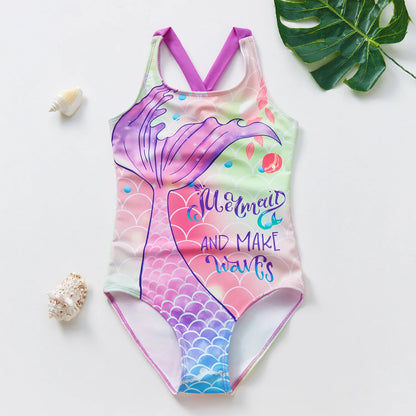 Baby Girl Fish Scale Print Swimsuit One-Piece Backless Swimwear Floral Zipper Ruffle Toddler Bathing Suit Beach Outfit 2-8Years