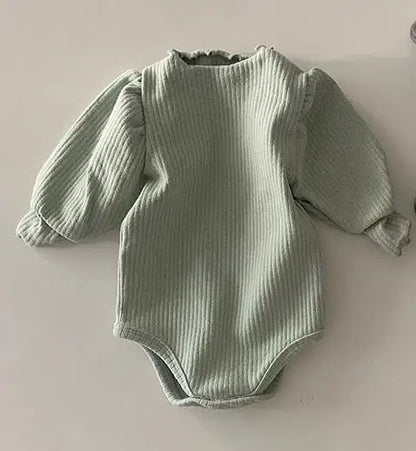 Infant Soft Cotton Long Sleeve Bodysuit Solid Newborn Baby Girl Jumpsuit Toddler Loose Puff Sleeve Pajamas Cute Clothes 0-24M