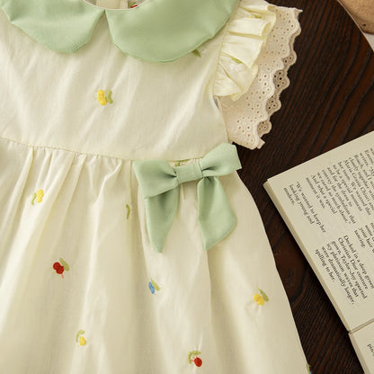 Baby Girl Dress Summer Cotton Bow Collar Girl Dress Cute Floral Princess Baby Dress Baby Girl Clothes