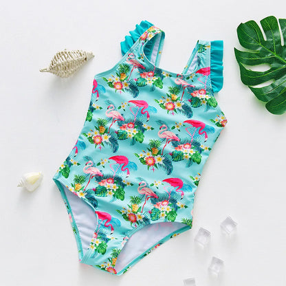 Baby Girl Fish Scale Print Swimsuit One-Piece Backless Swimwear Floral Zipper Ruffle Toddler Bathing Suit Beach Outfit 2-8Years