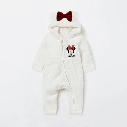 Mickey Baby Rompers Spring Autumn Newborn Baby Clothes Fleece Warm Hooded Baby Jumpsuit Outwear Baby Costume