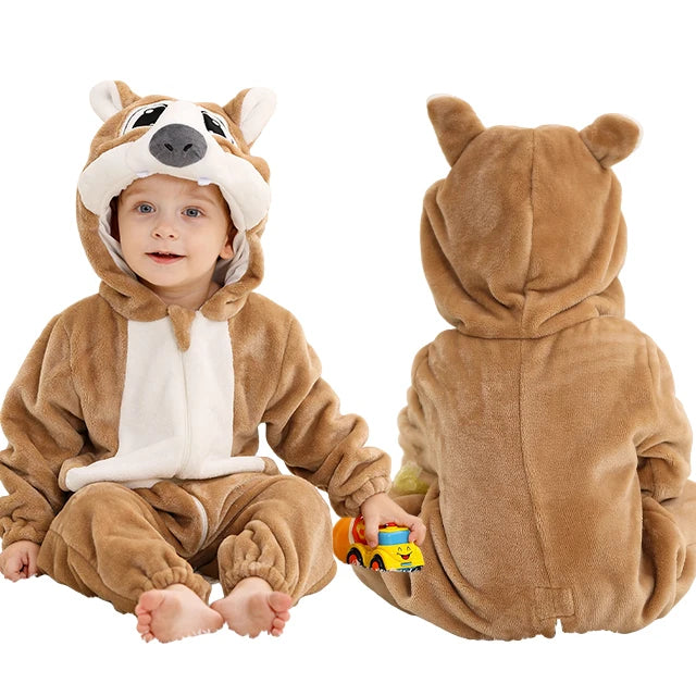 MICHLEY Halloween Winter Baby Rompers Hooded Flannel Cosplay Toddler Infant Clothes Bodysuits Jumpsuit Costume For Girl Boy