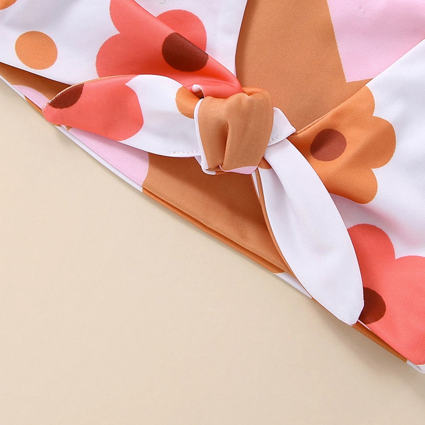 2022-11-24 Lioraitiin 0-4T Infant Girl's Summer Swimsuit Flower & Heart Print V-Neck Front Knotted Vest High Waist Shorts