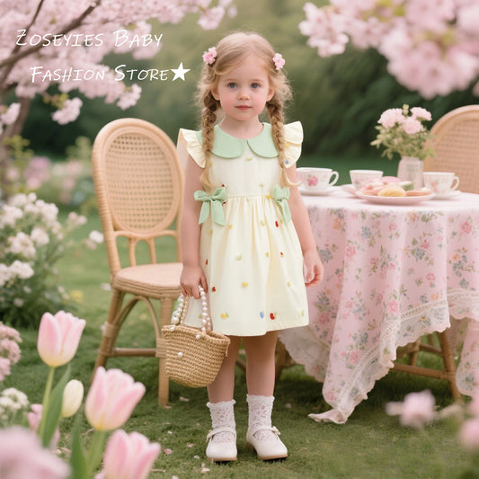 Baby Girl Dress Summer Cotton Bow Collar Girl Dress Cute Floral Princess Baby Dress Baby Girl Clothes