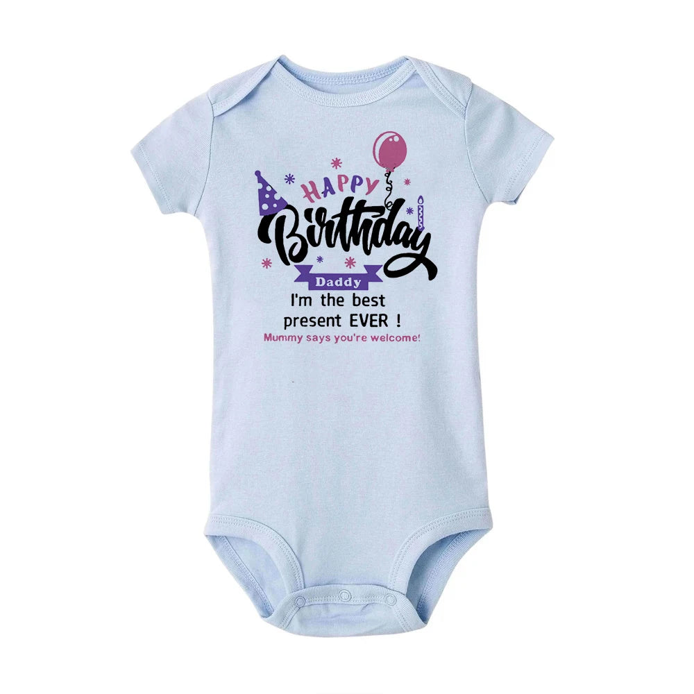 Happy Birthday Daddy Mommy Baby Boys Girls Romper Bodysuit Infant Funny Letter Jumpsuit Outfit Toddler Party Clothes 0-24 Months