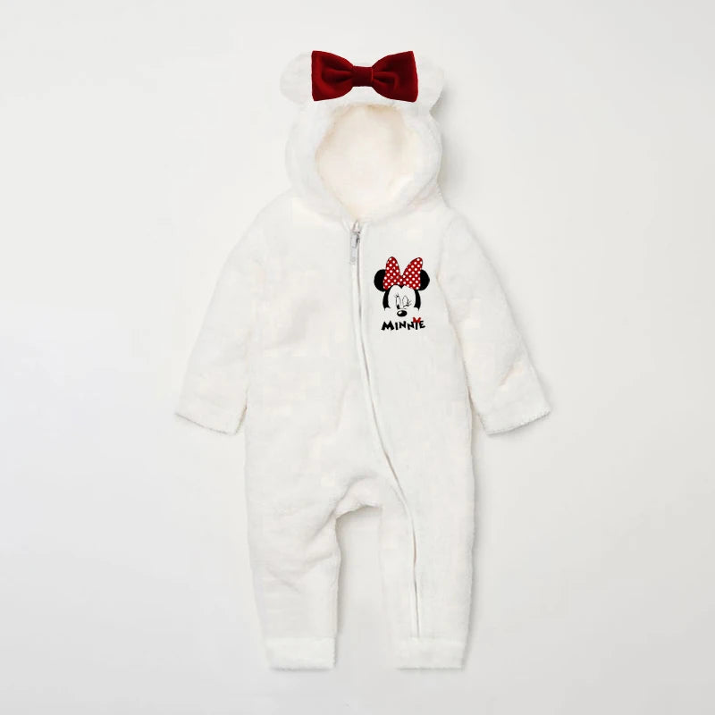 Mickey Baby Rompers Spring Autumn Newborn Baby Clothes Fleece Warm Hooded Baby Jumpsuit Outwear Baby Costume
