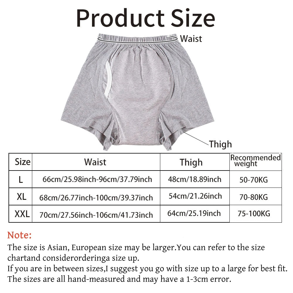 Adult Diaper Men's Washable Incontinence Shorts Open Underwear Adult Patient Reusable Breathable Pant Diaper for Elderly