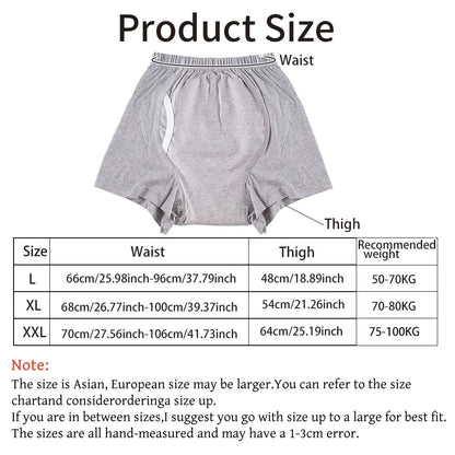 Adult Diaper Men's Washable Incontinence Shorts Open Underwear Adult Patient Reusable Breathable Pant Diaper for Elderly