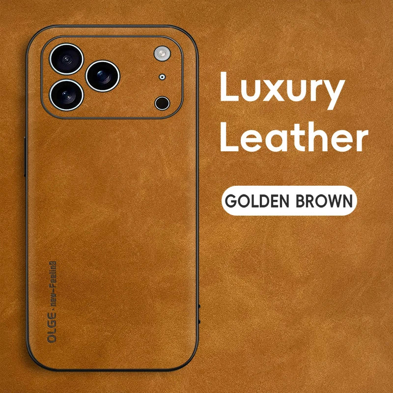 Luxury Leather Phone Case For iPhone 16 15 14 13 12 17 Pro Max 16 Plus 17 Air Cases Sheepskin Vintage Shockproof Soft Back Cover