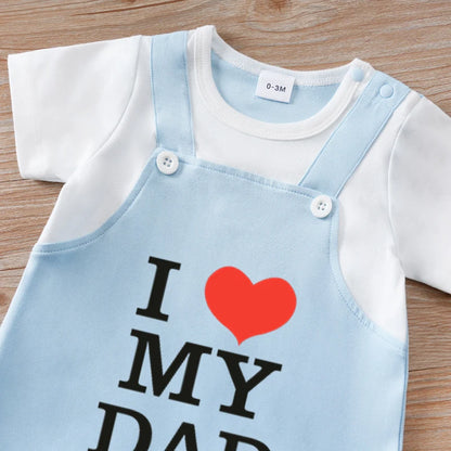Newborn boys, girls and babies summer leave 2 pieces Father's Day I love my father short-sleeved round-neck jumpsuit