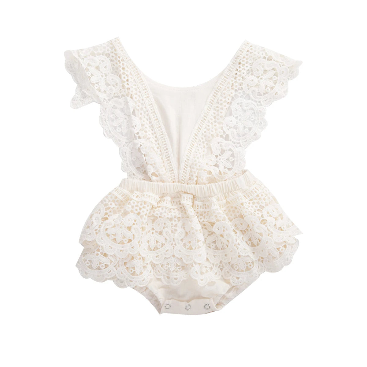 VISgogo Baby Girls Romper Dress Princess Newborn Fly Sleeve Round Neck Mesh Lace Layers Skirt Floral Jumpsuits Birthday Clothes