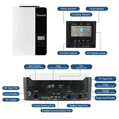 Growatt 5KW OFF Grid Inverter Single Phase 48V 230V 5Kw Pure Sine Wave Grid Compatible With Wifi Hybrid Inverter SPF 5000ES