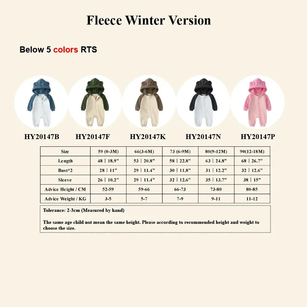 2025 Baby Romper Newborn Jumpsuit  Warm Infant Onesies Thicken Fleece Bear Hooded Toddler Girl Jumpsuit Newborn Boy Pyjamas
