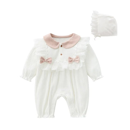 Ruffles Lace Newborn Baby Girl Clothes Long Sleeve Princess Jumpsuit Spring Infant Girls Rompers + Hats