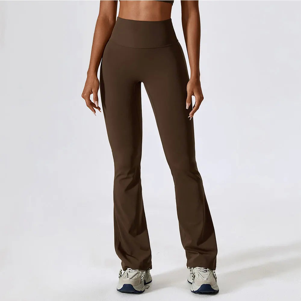 New Women Yoga Pants Hip Lift Solid Color Flared Wide Leg Stretch Fitness Wear Slim Fit Gym Yoga Leggings Trousers Female