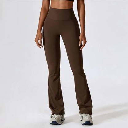 New Women Yoga Pants Hip Lift Solid Color Flared Wide Leg Stretch Fitness Wear Slim Fit Gym Yoga Leggings Trousers Female