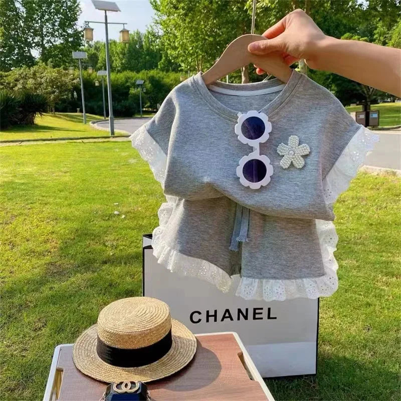 Summer Children's 2 Sets Of T-Shirt Short-Sleeved Girls Casual Short-Sleeved Toddler T-Shirt Shorts Cotton Children's Clothing