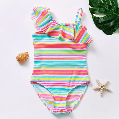 Baby Girl Fish Scale Print Swimsuit One-Piece Backless Swimwear Floral Zipper Ruffle Toddler Bathing Suit Beach Outfit 2-8Years