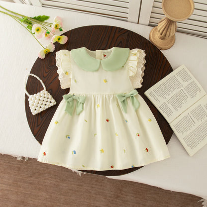 Baby Girl Dress Summer Cotton Bow Collar Girl Dress Cute Floral Princess Baby Dress Baby Girl Clothes