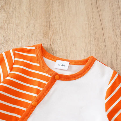 Baby cartoon lion pattern casual striped long sleeve onesie, comfortable onesie hat for toddlers and baby boys