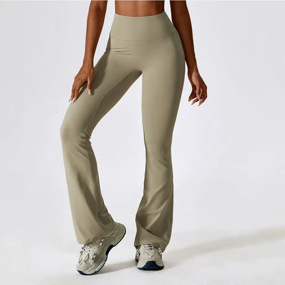 New Women Yoga Pants Hip Lift Solid Color Flared Wide Leg Stretch Fitness Wear Slim Fit Gym Yoga Leggings Trousers Female