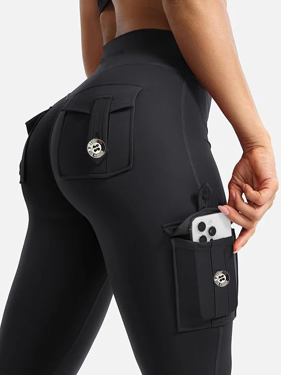 Essential Women's Fitness Pants: High-Waisted Flared Workout Pants with Pockets, Shaping and Tummy-Control Fitness Pants.
