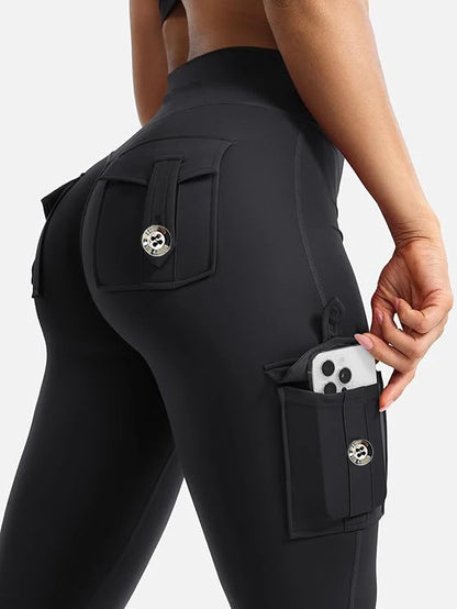 Essential Women's Fitness Pants: High-Waisted Flared Workout Pants with Pockets, Shaping and Tummy-Control Fitness Pants.
