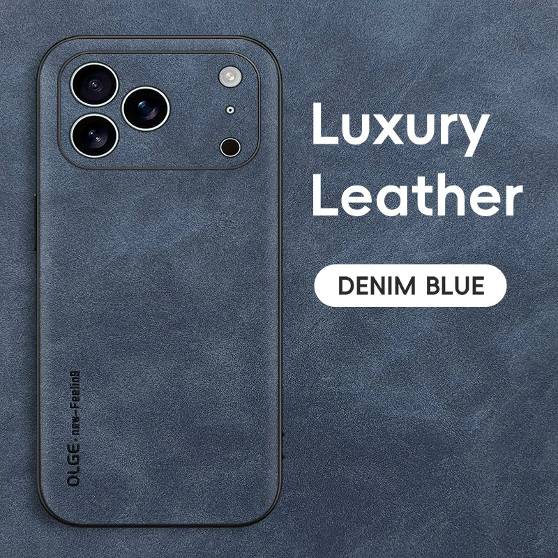 Luxury Leather Phone Case For iPhone 16 15 14 13 12 17 Pro Max 16 Plus 17 Air Cases Sheepskin Vintage Shockproof Soft Back Cover