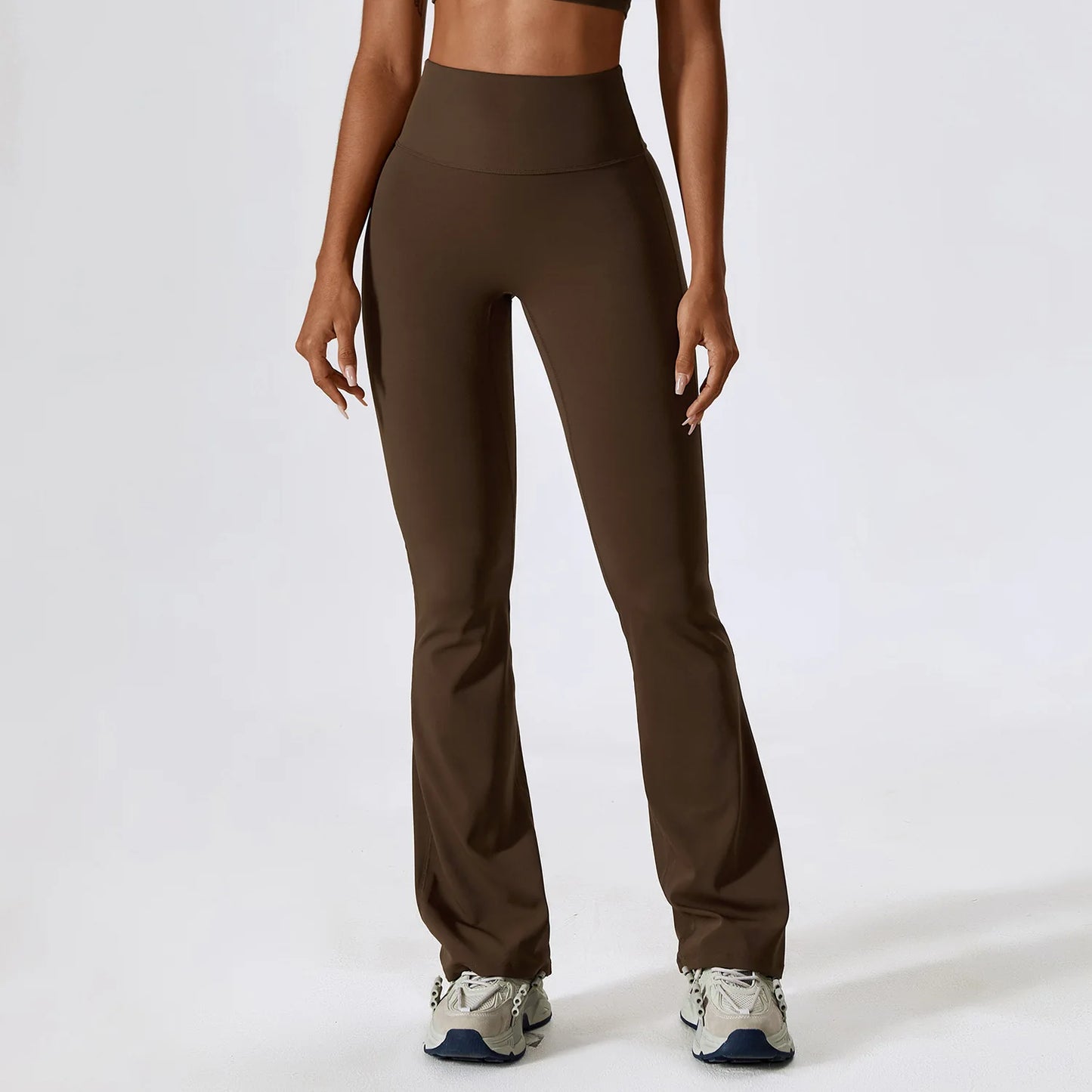 New Women Yoga Pants Hip Lift Solid Color Flared Wide Leg Stretch Fitness Wear Slim Fit Gym Yoga Leggings Trousers Female