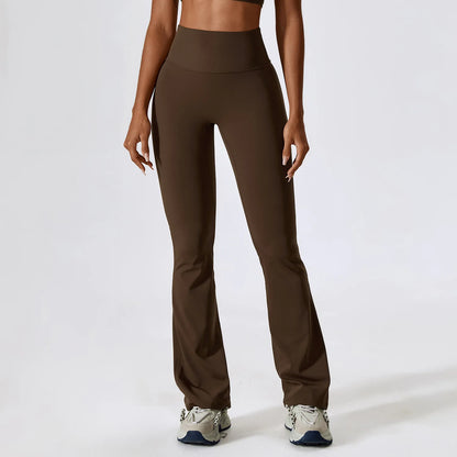 New Women Yoga Pants Hip Lift Solid Color Flared Wide Leg Stretch Fitness Wear Slim Fit Gym Yoga Leggings Trousers Female