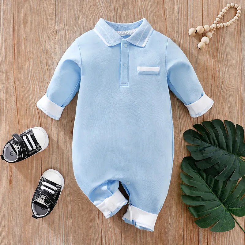Baby Clothing Solid Color Polo Shirt Spring and Autumn Long Sleeve Cotton Boys and Girls' Bodysuit