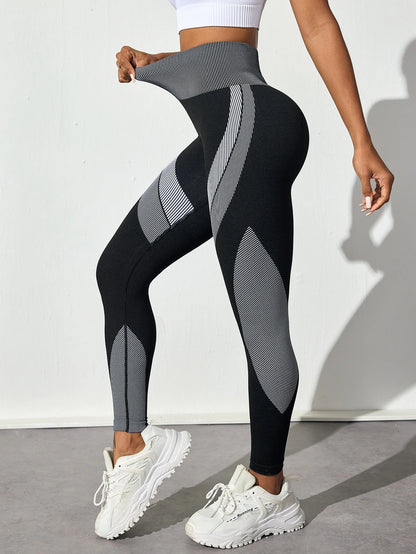 Mileegirl Seamless Color Contrast Yoga Pants for Women High Waist Sports Leggings Tight Quick Drying Gym Workout Scrunch Pants