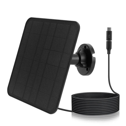 10W 5V Solar Panel Micro USB & USB-C Port Solar Charging Panel 9.8 Ft Charging Cable for Security Camera for Eufycam 3C/2C/2 Pro