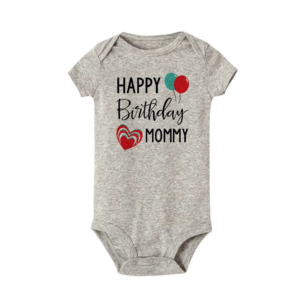 Happy Birthday Daddy Mommy Baby Boys Girls Romper Bodysuit Infant Funny Letter Jumpsuit Outfit Toddler Party Clothes 0-24 Months