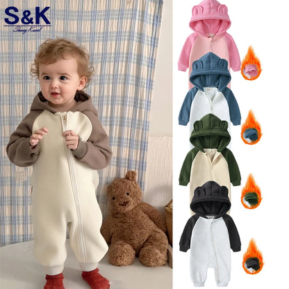 2025 Baby Romper Newborn Jumpsuit  Warm Infant Onesies Thicken Fleece Bear Hooded Toddler Girl Jumpsuit Newborn Boy Pyjamas