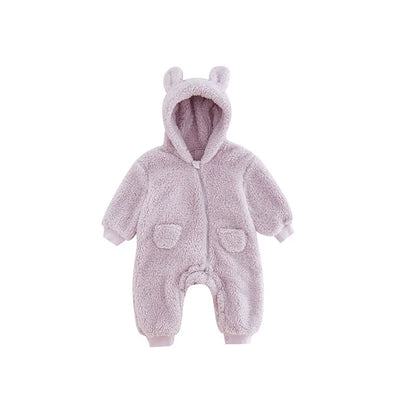 1-24M Newborn Baby Rompers Cute Fleece Infant Boy Girls Overalls Toddler Hooded Pajamas