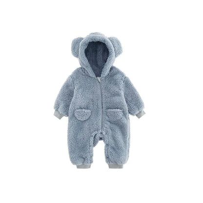 1-24M Newborn Baby Rompers Cute Fleece Infant Boy Girls Overalls Toddler Hooded Pajamas