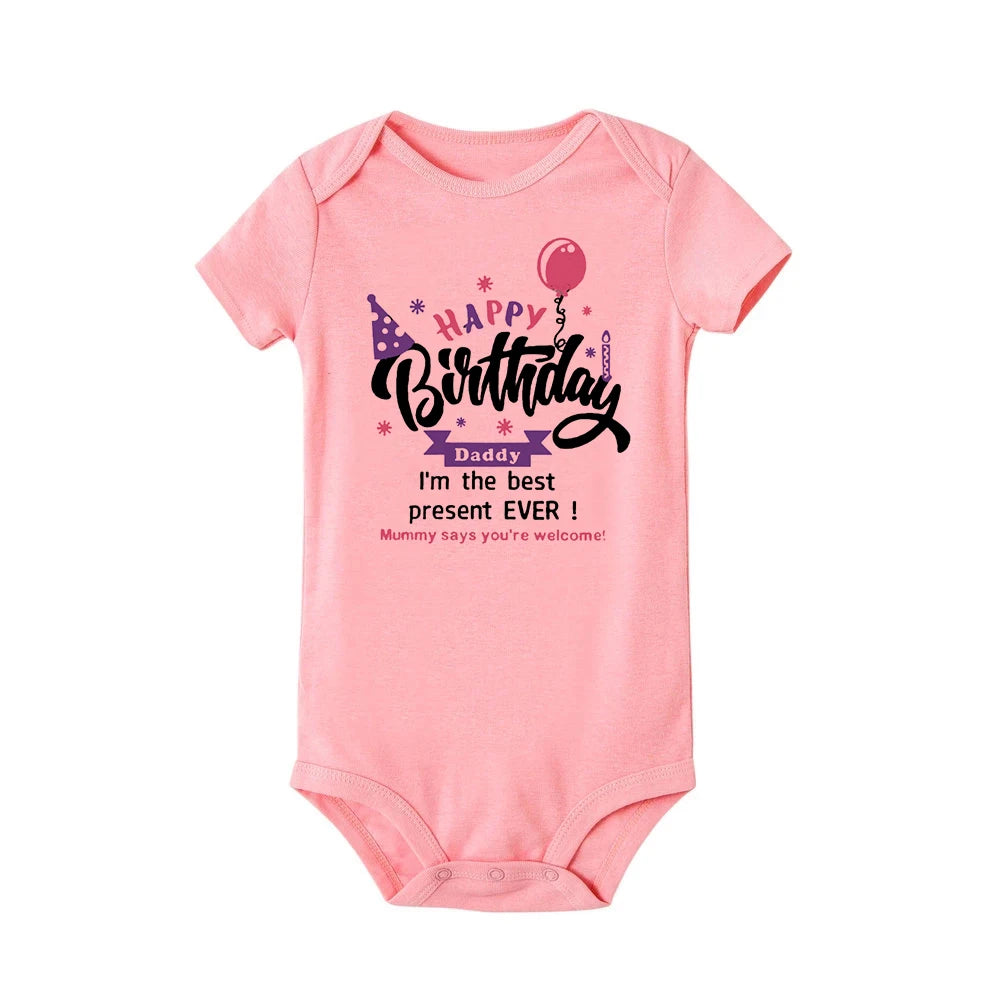 Happy Birthday Daddy Mommy Baby Boys Girls Romper Bodysuit Infant Funny Letter Jumpsuit Outfit Toddler Party Clothes 0-24 Months
